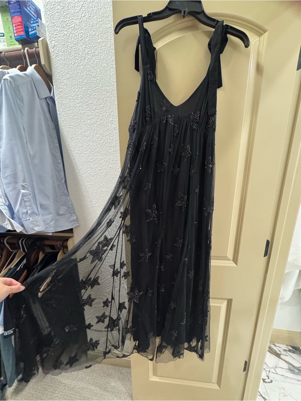 saltwater LUXE Black Star-Embroidered Maxi Dress NWOT